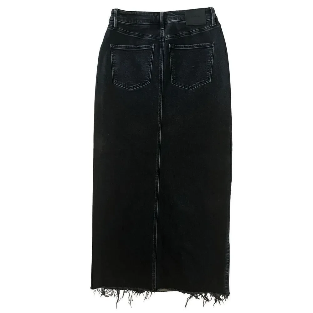 Express Black Denim Midi Skirt with Slit Size 6